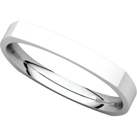 14k White Gold 3mm Square Comfort Fit Band, Size 6