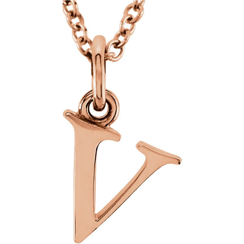 14k Rose Gold "v" Lowercase Initial 16" Necklace