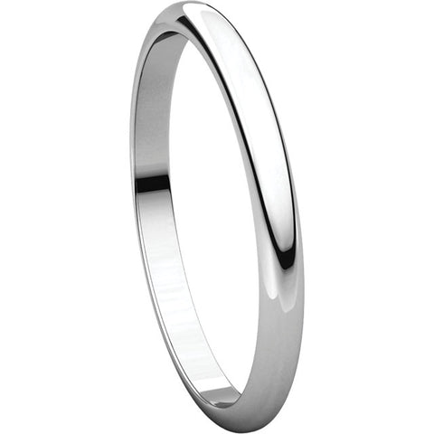 10k White Gold 2mm Half Round Band, Size 9.5