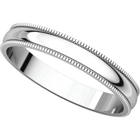 10k White Gold 3mm Light Milgrain Band, Size 7