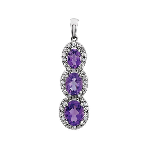 14k White Gold Amethyst & .04 CTW Diamond 3-Stone Pendant