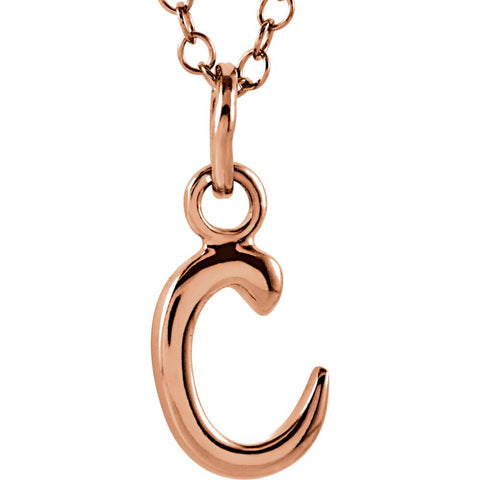 14k Rose Gold Letter "C" Lowercase Script Initial Necklace