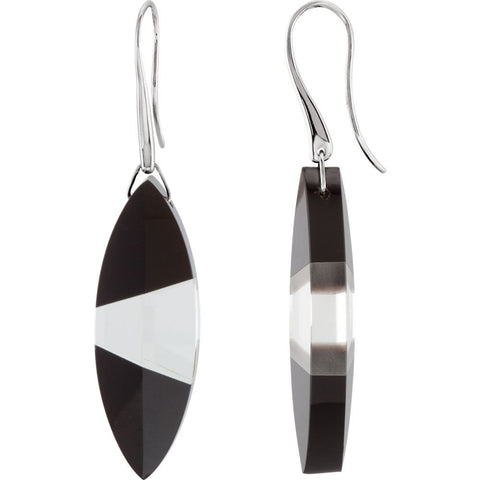 Sterling Silver Onyx & Clear Quartz Earrings