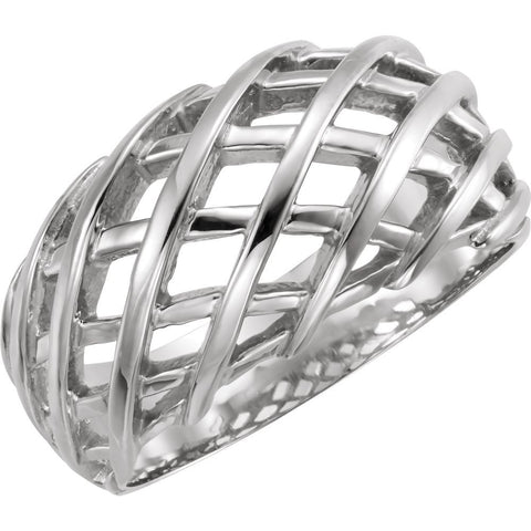 14k White Gold 11mm Latticework Dome Ring, Size 6