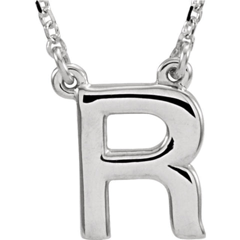 14k White Gold Letter "R" Block Initial 16" Necklace