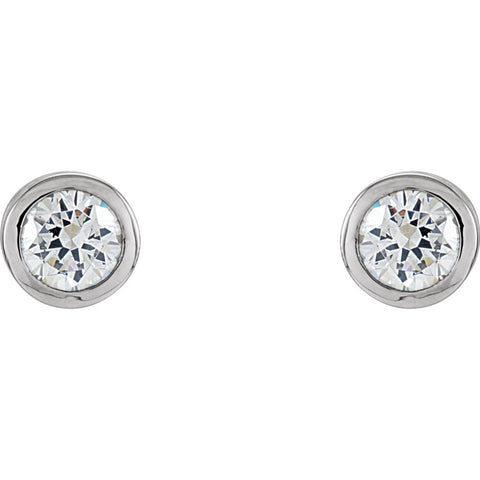 14k White Gold Bezel Set Solitaire Earrings