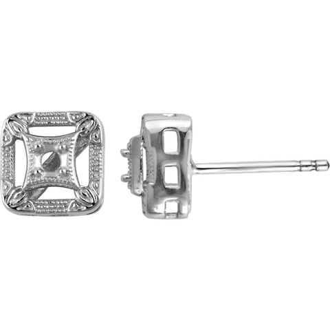 14k White Gold Square Shaped Filigree Earrings