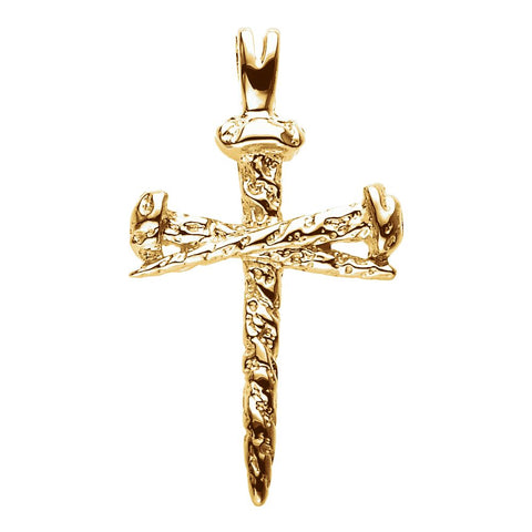 18k Yellow Gold 34x24mm Nail Design Cross Pendant