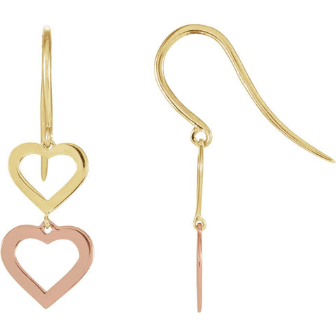 14K Yellow & Rose Heart Design Earrings