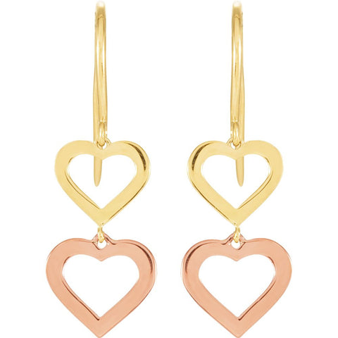 14K Yellow & Rose Heart Design Earrings