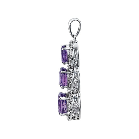 14k White Gold Amethyst & .04 CTW Diamond 3-Stone Pendant