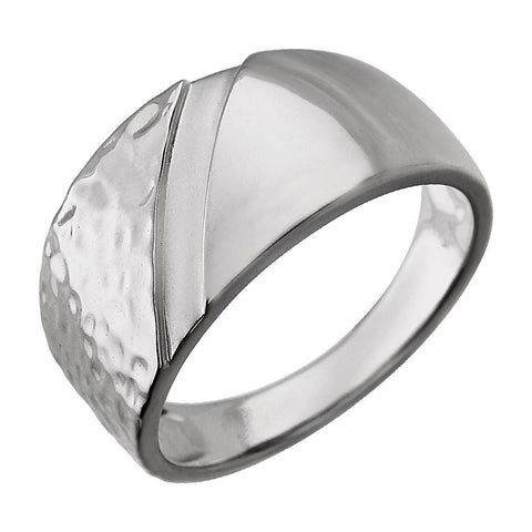 14k White Gold 11.5mm Hammered Ring Size 10