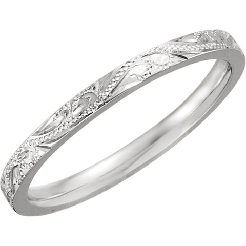 14k White Gold 2mm Hand Engraved Band Size 7