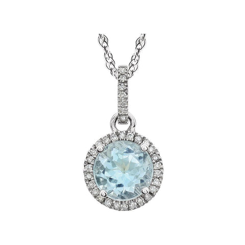 14k White Gold Sky Blue Topaz & 1/10 CTW Diamond 18" Necklace