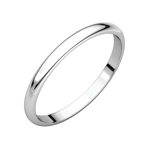 10k White Gold 2mm Half Round Light Band, Size 7