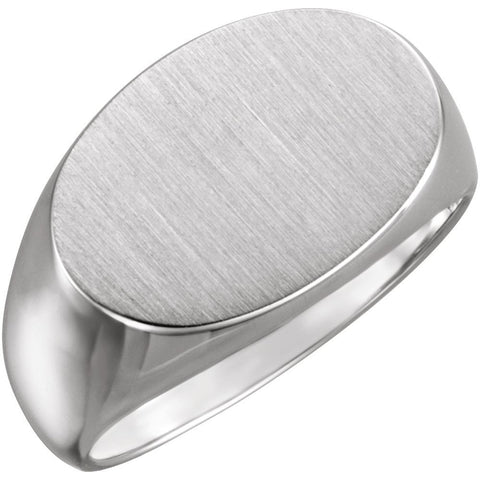 14k White Gold 12x18mm Oval Signet Ring, Size 10