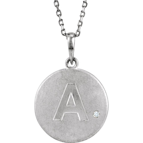 Sterling Silver .005 CTW Diamond Letter "A" Initial Disc 18" Necklace