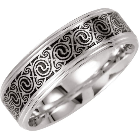 14k White Gold 7mm Comfort-Fit 7mm Enamel Band Size 12.5