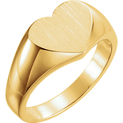 14k Yellow Gold Heart Signet Ring, Size 6.25