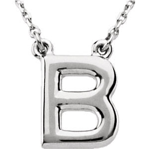 Sterling Silver Letter "B" Block Initial 16" Necklace