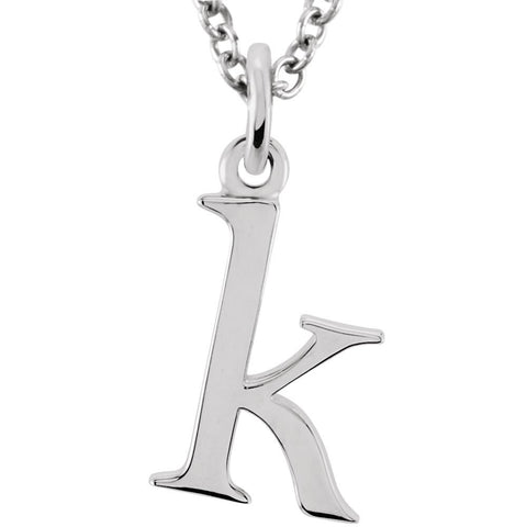 14k White Gold "k" Lowercase Initial 16" Necklace