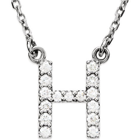 14k White Gold Letter "H" 1/6 CTW Diamond 16" Necklace