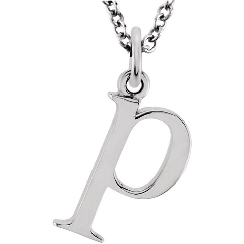 14k White Gold "p" Lowercase Initial 16" Necklace