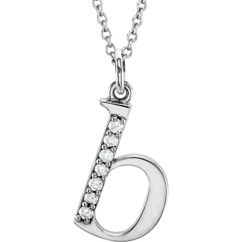 14k White Gold .04 CTW Diamond Lowercase Letter "b" Initial 16" Necklace