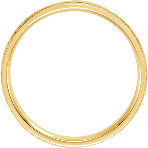 14k Yellow Gold 4mm Flat Milgrain Comfort Fit Satin & Hammer Finish Band Size 11