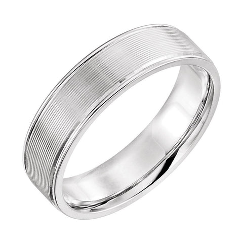 14k White Gold 6mm Duo Grooved Design Band Size 7