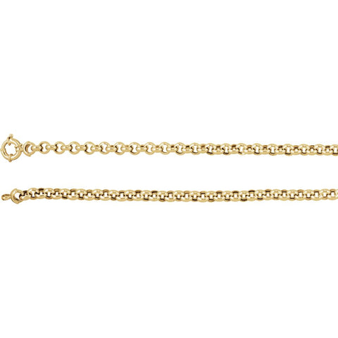 14k Yellow Gold 6.5mm Hollow Rolo 7" Chain