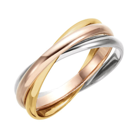 14K Yellow & White & Rose Gold 3-Band Rolling Ring Size 7.5