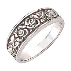 10k White Gold 6mm Floral-Inspired Band, Size 7