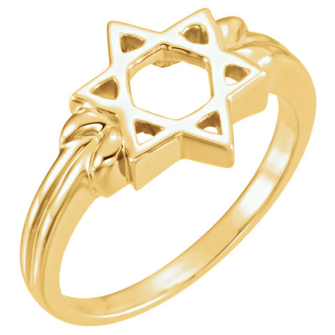 18k Yellow Gold Star of David Ring , Size 7