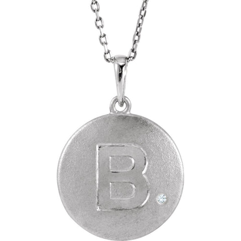 Sterling Silver .005 CTW Diamond Letter "B" Initial Disc 18" Necklace