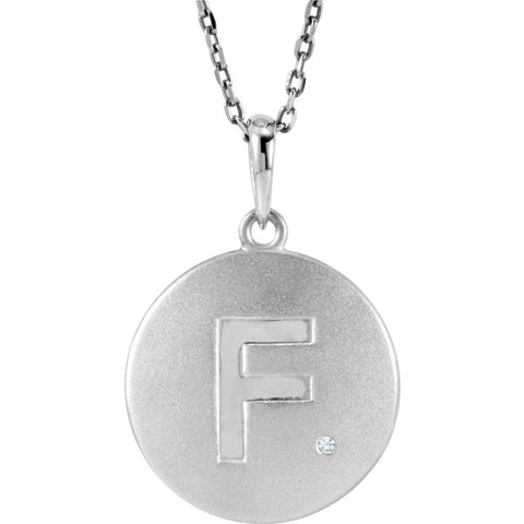 Sterling Silver .005 CTW Diamond Letter "F" Initial Disc 18" Necklace