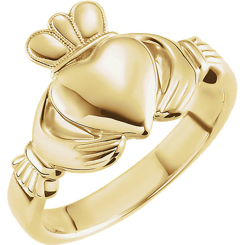 14k Yellow Gold 10.5mm Claddagh Ring Size 11