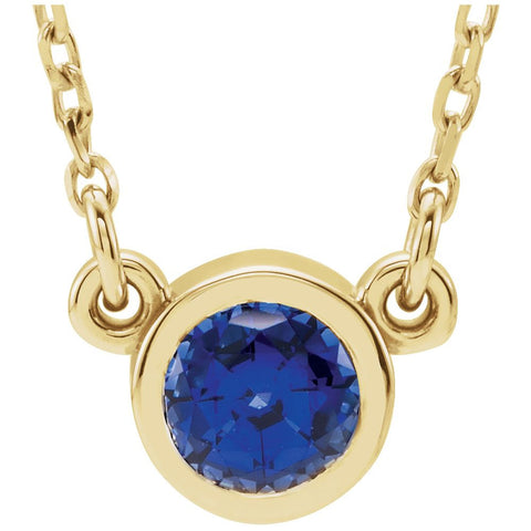 14k Yellow Gold White Sapphire Bezel 16" Necklace