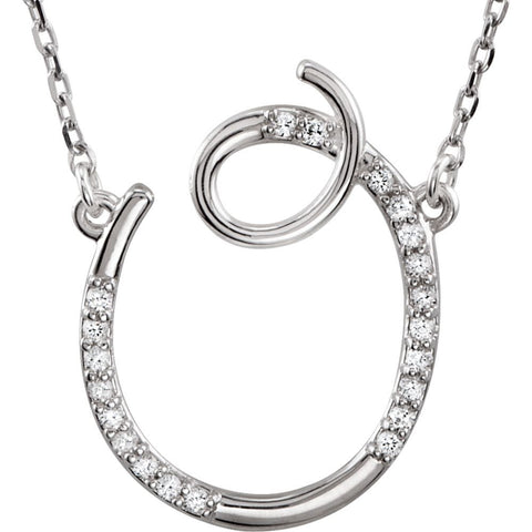 14k White Gold Letter "O" 1/10 CTW Diamond Initial 17" Necklace