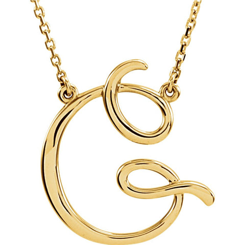 14k Yellow Gold "G" Script Initial 16" Necklace