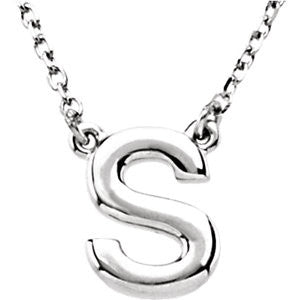 14k White Gold Letter "S" Block Initial 16" Necklace