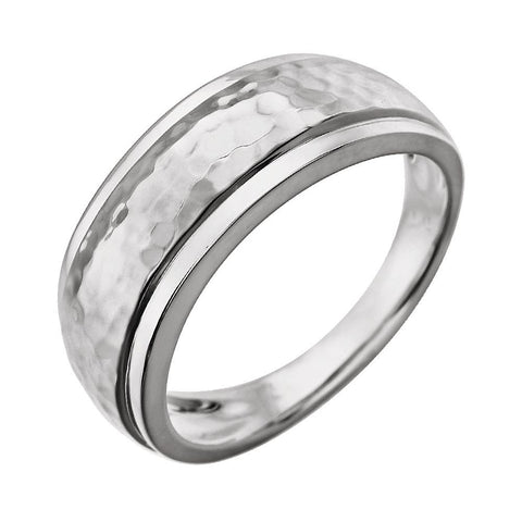 14k White Gold Hammered Ring with Beveled Edges , Size 7