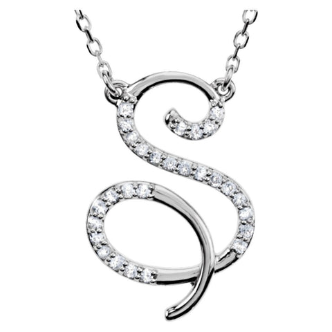 14k White Gold Letter "S" 1/6 CTW Diamond Initial 17" Necklace