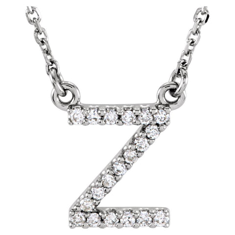 14k White Gold Letter "Z" 1/10 CTW Diamond 16" Necklace