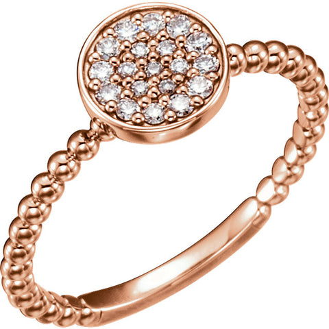 14k Rose Gold 1/6 CTW Diamond Cluster Beaded Ring, Size 7