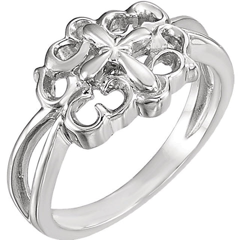 14k White Gold Cross Ring, Size 7