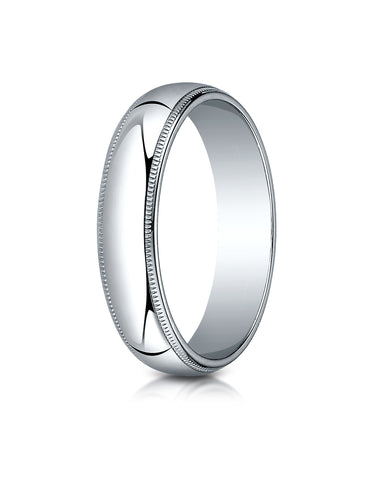 Benchmark Platinum 5mm Slightly Domed Traditional Oval Wedding Band Ring with Milgrain (Sizes 4 - 15 )