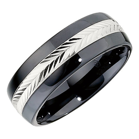 Ceramic Couture® & Sterling Silver Inlay 8mm Domed Band Size 6.5