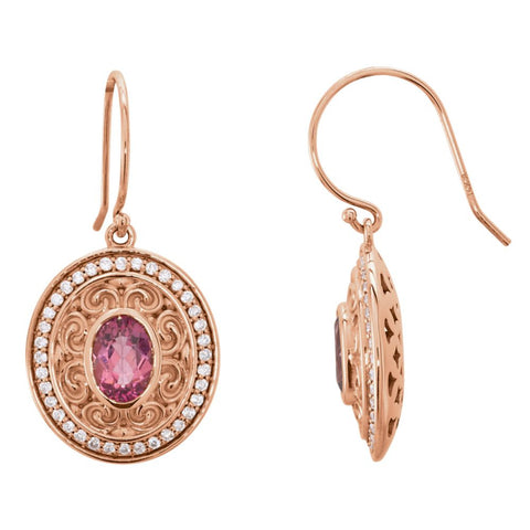 14k Rose Gold 14K White Pink Tourmaline & 1/3 CTW Diamond Earrings