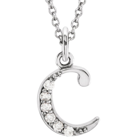 14k White Gold .03 CTW Diamond Lowercase Letter "c" Initial 16" Necklace